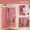 Jewelry cabinet in pink with 2 side doors featuring 8 necklace hooks for organized storage and anti-tangling design.