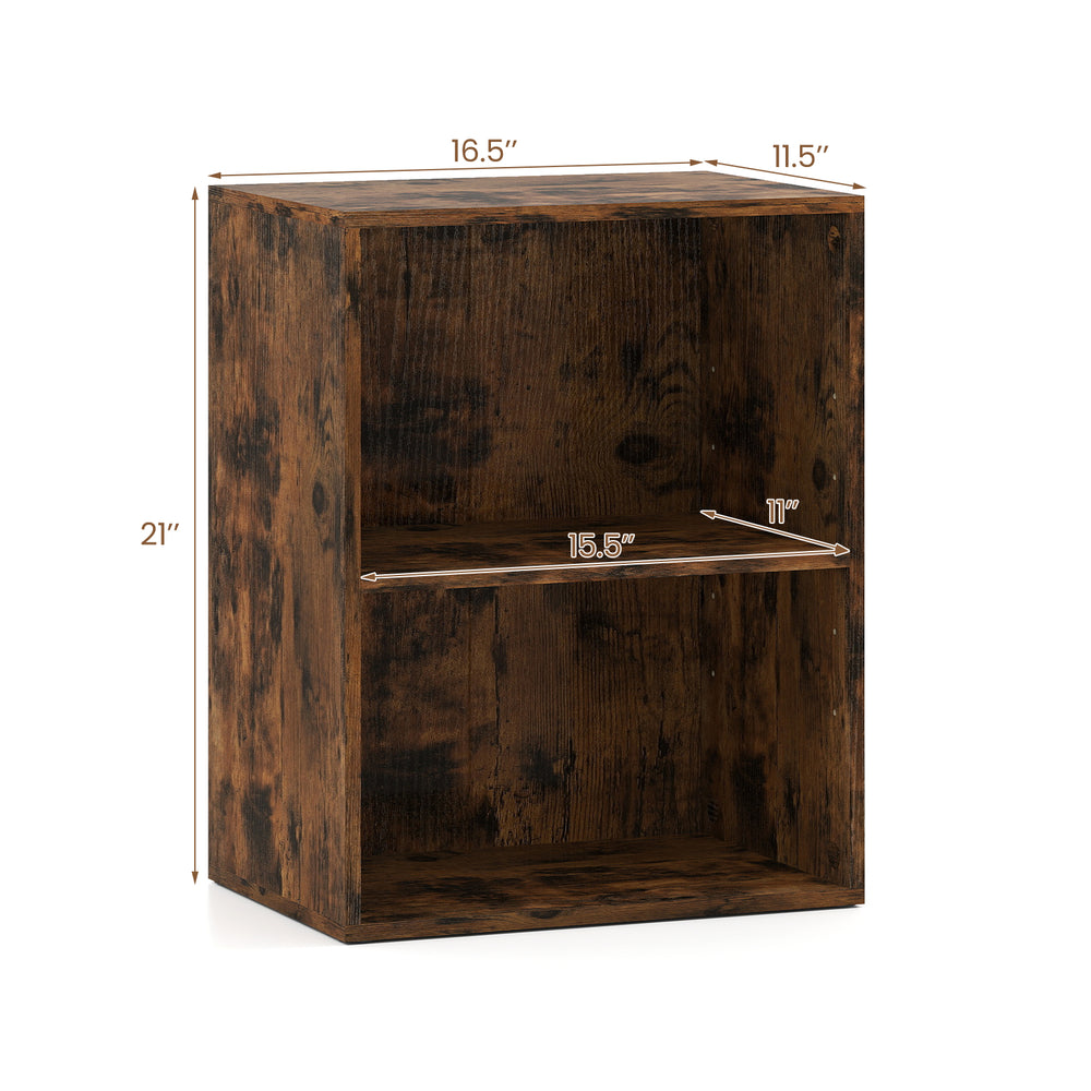 2-cube bookcase in brown with adjustable shelf, perfect for organizing books and decorations, measuring 21" high.