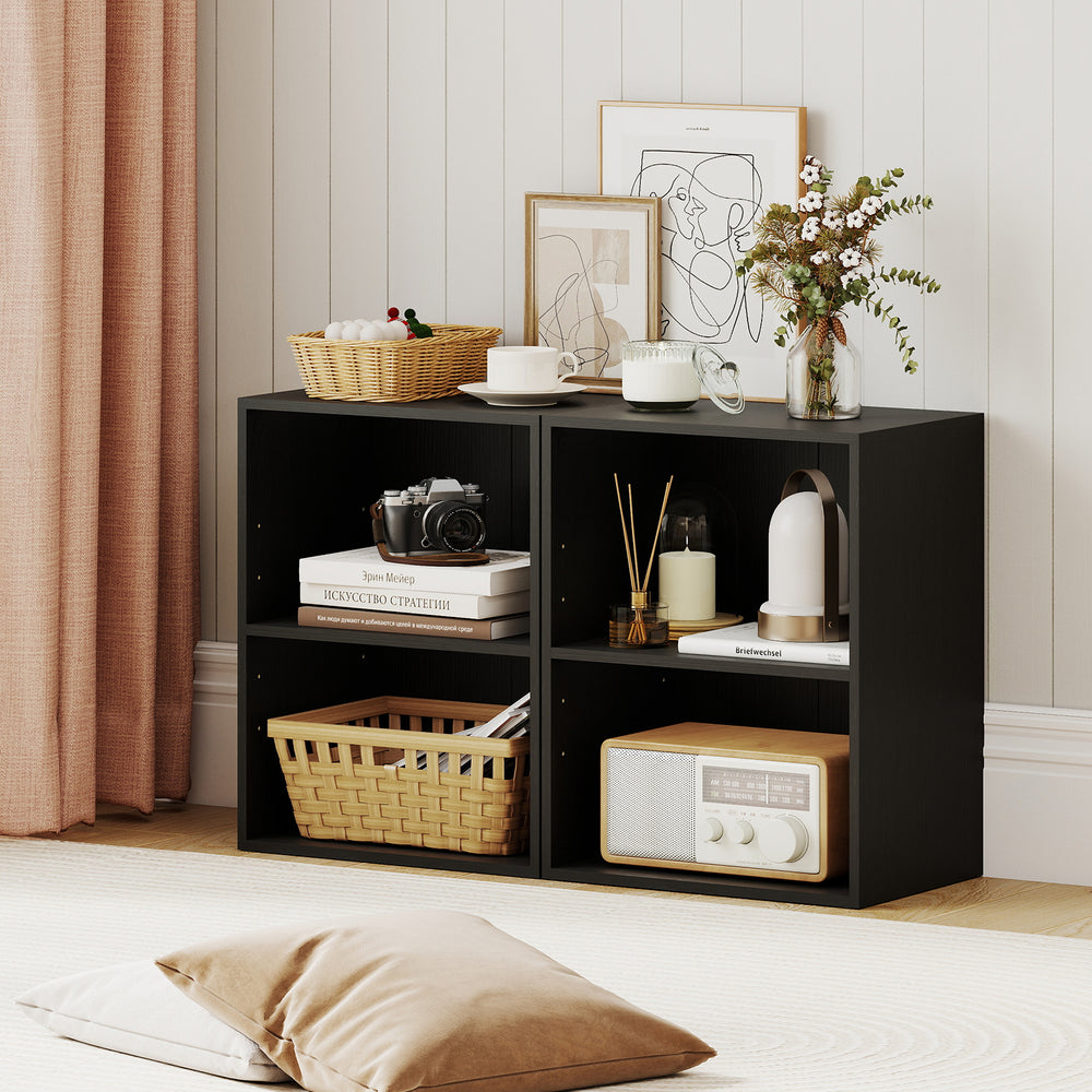 2-Cube Bookcase Set of 2 Floor Standing Open Bookshelf w/ 5-Position Adjustable Shelf-Black - Gallery View 1 of 12