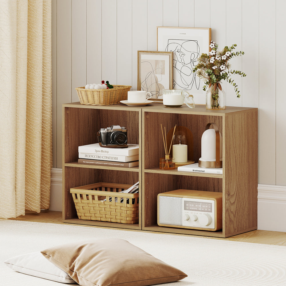 2-Cube Bookcase Set of 2 Floor Standing Open Bookshelf w/ 5-Position Adjustable Shelf-Natural - Gallery View 1 of 12