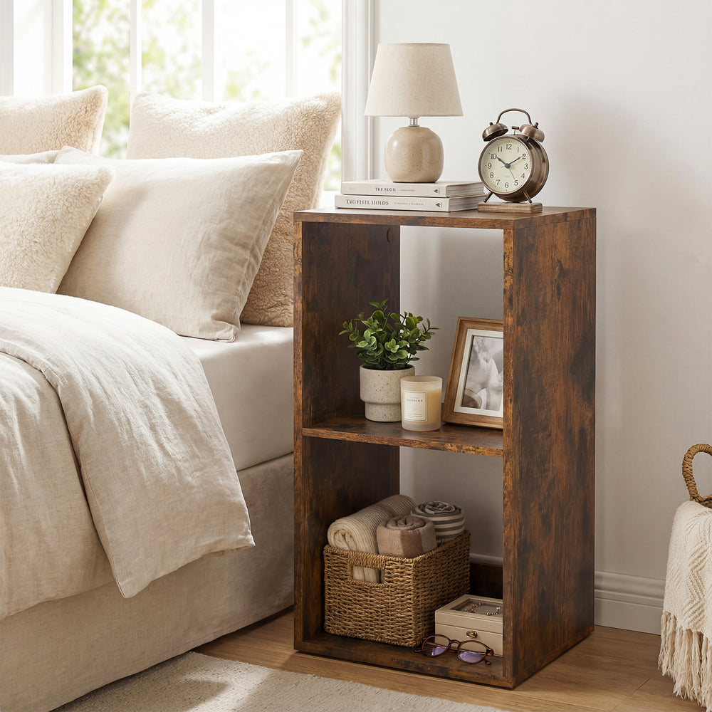2 Cube Bookshelf with Back Guardrail for Living Room Bedroom-Rustic Brown - Gallery View 1 of 11