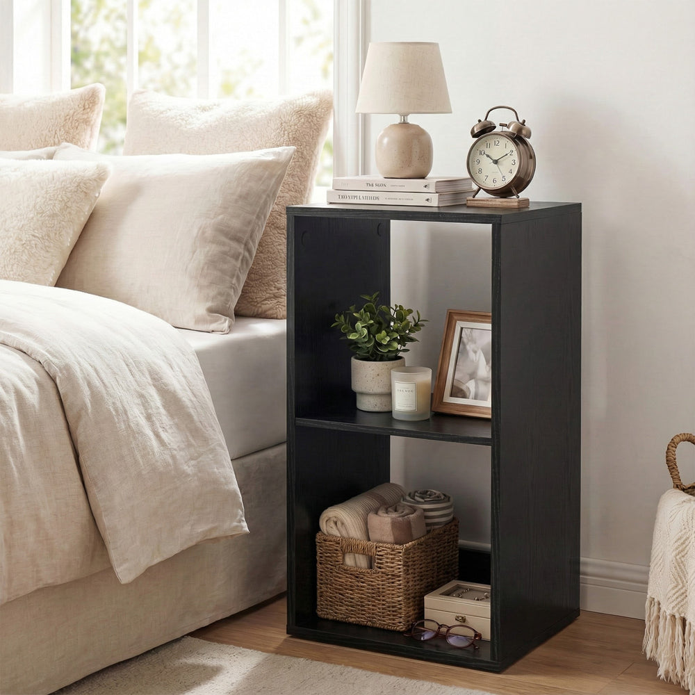 2 Cube Bookshelf with Back Guardrail for Living Room Bedroom-Black - Gallery View 1 of 12