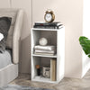 White 2-cube bookshelf with back guardrail, featuring ample storage for books and decorative items, ideal for bedroom.