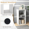 Close-up of the reinforced crossbar and non-slip foot pads on the white 2-cube bookshelf for added stability.