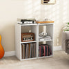 White 2-cube bookshelf with wood grain finish, ideal for storing books and records in living room or bedroom.
