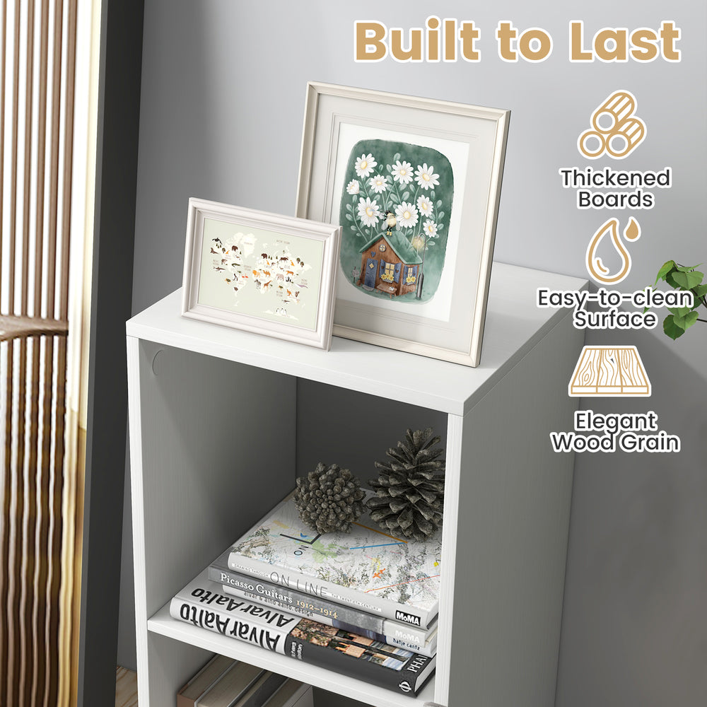 2-cube bookshelf in white with elegant wood grain, featuring thickened boards and easy-to-clean surface for living room.