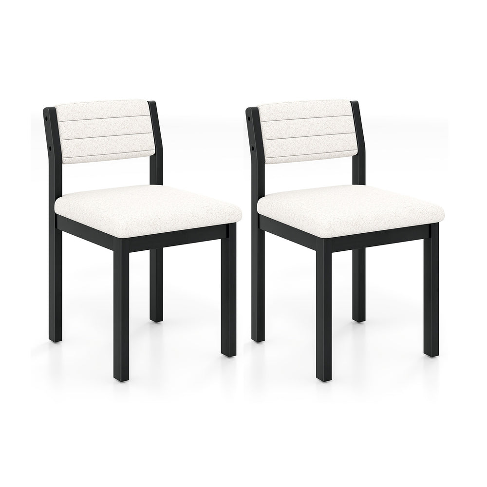 Set of 2 armless dining chairs with white sherpa upholstery and durable rubber wood frame for versatile use.