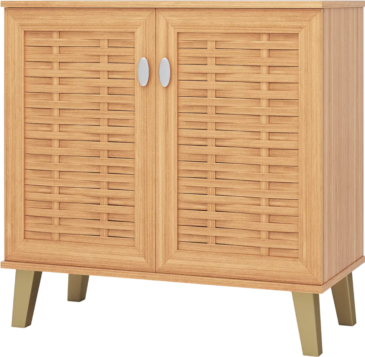 Costway 2-Door 4-Tier Shoe Cabinet Storage Organizer Ventilated Woven Doors 59837164 New