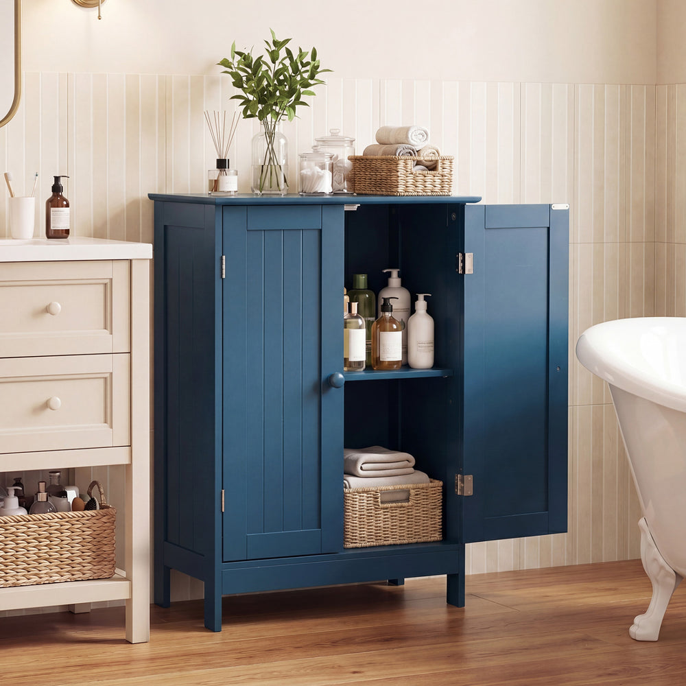 2-Door Freestanding Wooden Bathroom Cabinet with Adjustable Shelf-Green - Gallery View 1 of 10