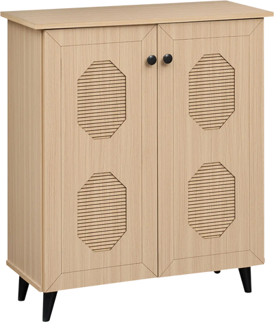Costway 2-Door Geometric Shoe Storage Cabinet Freestanding Organizer 34728234 New