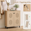 Freestanding 2-door storage cabinet with geometric carved panels, large capacity for footwear, and safety anti-tipping kits.