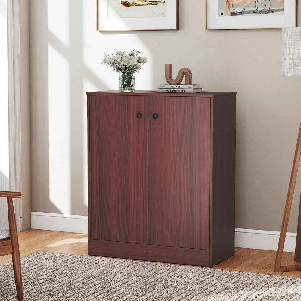 2-Door Modern Floor Storage Cabinet with 3-Tier Shelf-Brown - Gallery View 1 of 10