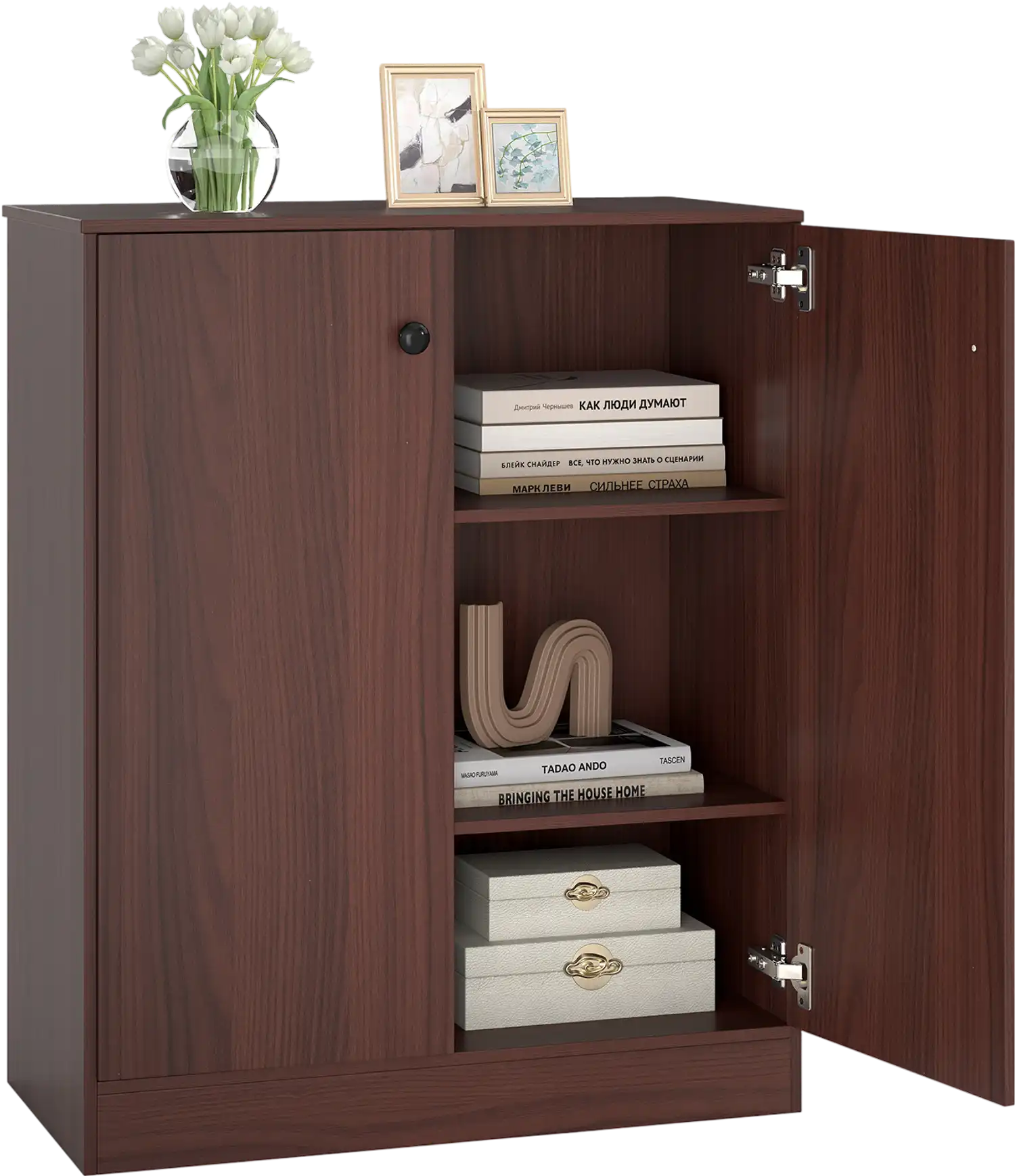 Costway Modern 2-Door Floor Storage Cabinet 3-Tier Shelf 98743652 New