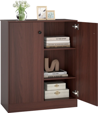 Costway Modern 2-Door Floor Storage Cabinet 3-Tier Shelf 98743652 New