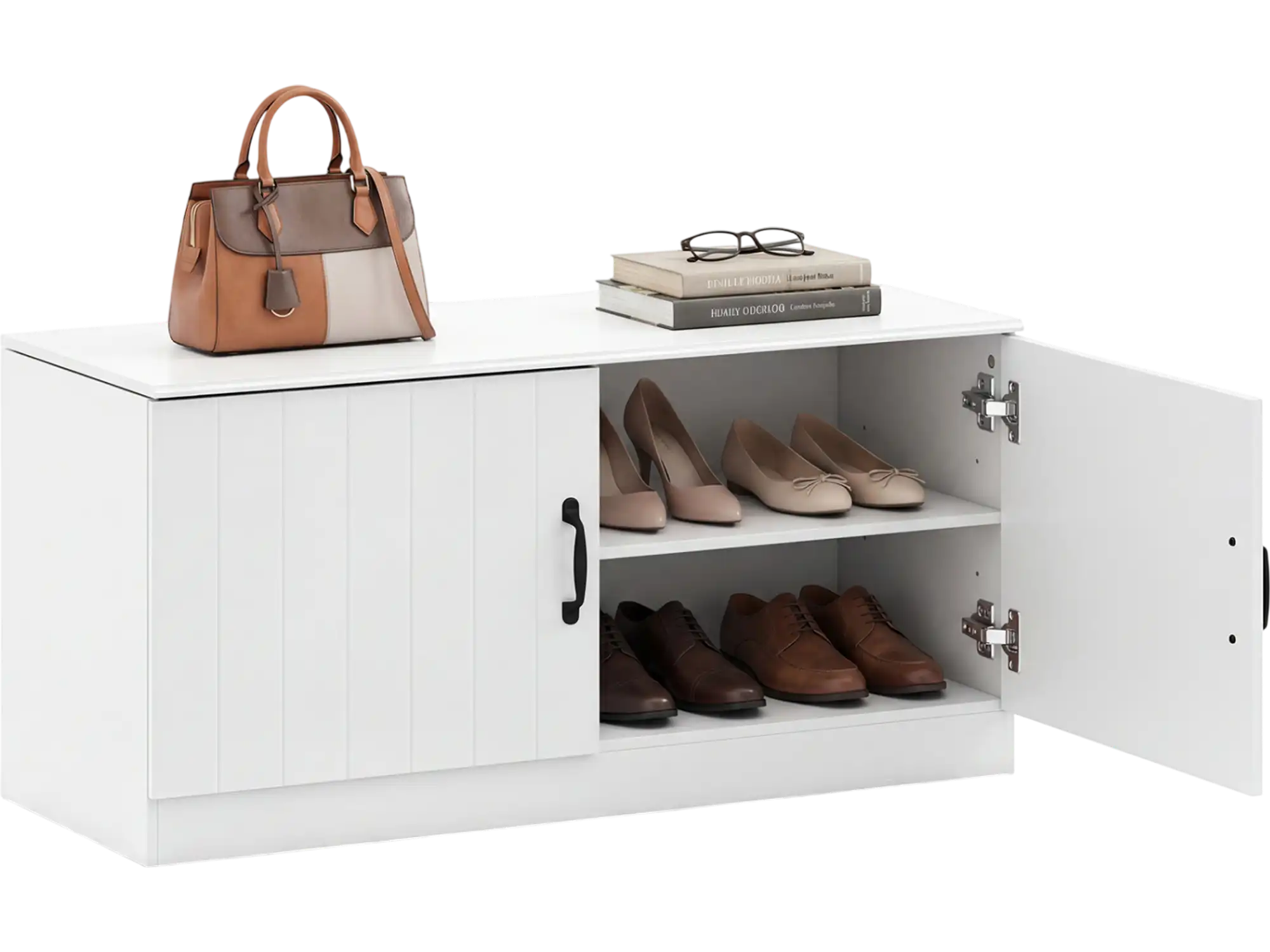 Costway 2-Door Shoe Storage Bench Cabinet w/ Adjustable Shelves 51409164 New