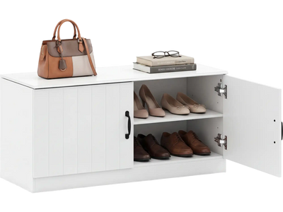 Costway 2-Door Shoe Storage Bench Cabinet w/ Adjustable Shelves 51409164 New