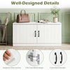 White 2-door shoe storage cabinet with adjustable shelves, soft-close hinges, and convenient handles for entryway.