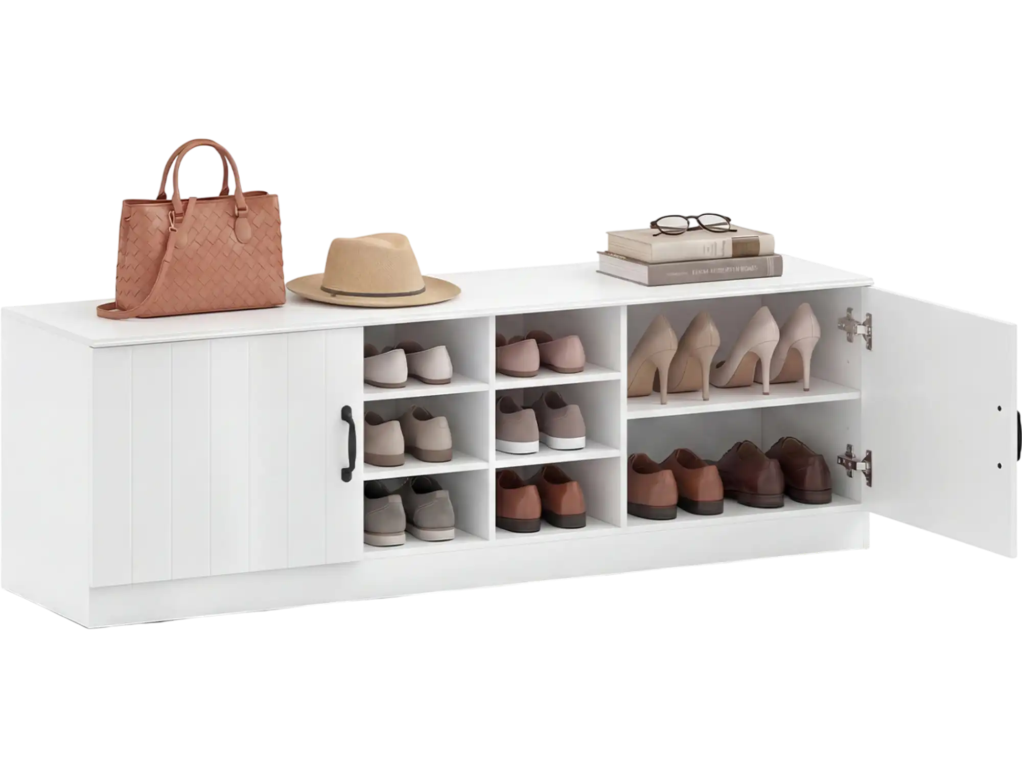 Costway 2-Door Shoe Bench Storage Cabinet Adjustable Shelves 66533871 New