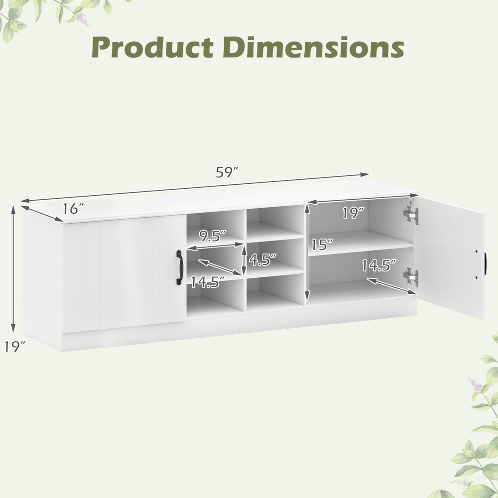 White 2-door shoe bench storage cabinet dimensions with adjustable shelves and 6 compartments for organized shoe.