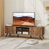 2-Door TV stand in oak finish with open shelves and cabinets, designed for TVs up to 65 inches, ideal for modern decor.