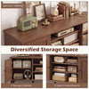 Mid-century modern 2-door TV stand in brown with spacious tabletop, 2 storage cabinets, and 3 open compartments for.