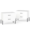 Two modern white 2-drawer dressers with metal handles and sturdy legs, perfect for bedroom or office storage.