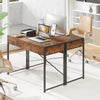 2-drawer home office desk with a brown engineered wood surface and sturdy steel frame, ideal for work and gaming.