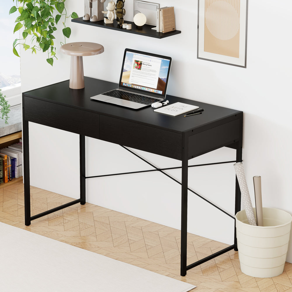 2-Drawer Home Office Desk with Steel Frame-Black - Gallery View 1 of 11