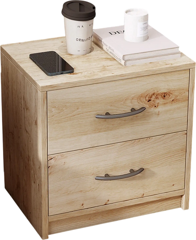 Costway 2 Drawer Nightstand Side Table Storage Oak 13879542 New