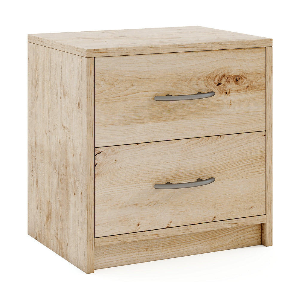 2 Drawer nightstand in oak with thickened board and non-slip foot pads, perfect for stylish storage in living room or.