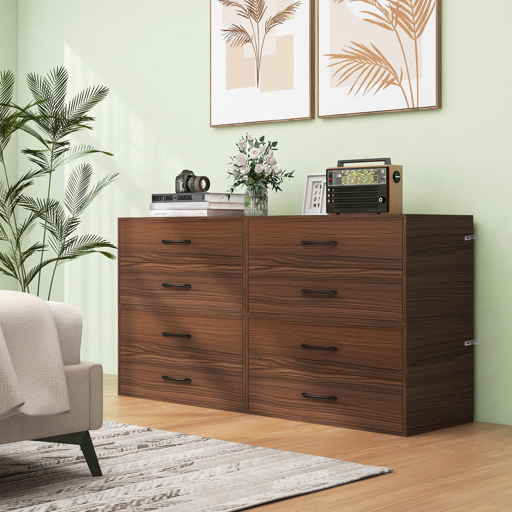 2-Drawer Stackable Horizontal Storage Cabinet Dresser Chest with Handles-Espresso - Gallery View 1 of 12