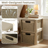 2-drawer storage organizer in brown with wicker patterns, ideal for cosmetics and office supplies, featuring rounded.