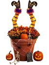 Lighted witch legs with purple trim and tinsel, featuring 30 warm white LEDs for festive Halloween outdoor displays.