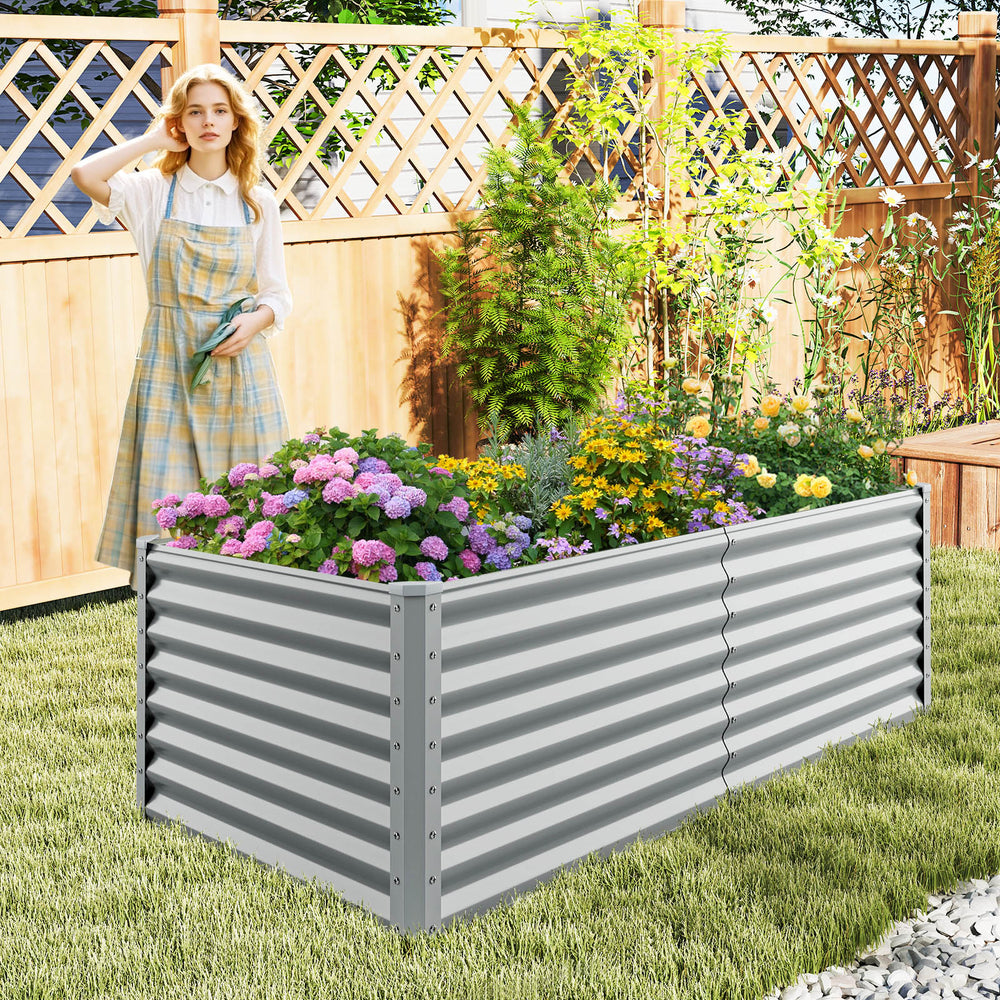 6 x 3 x 2 Feet Metal Rectangular Raised Garden Bed with Open Bottom Design-Gray - Gallery View 1 of 10