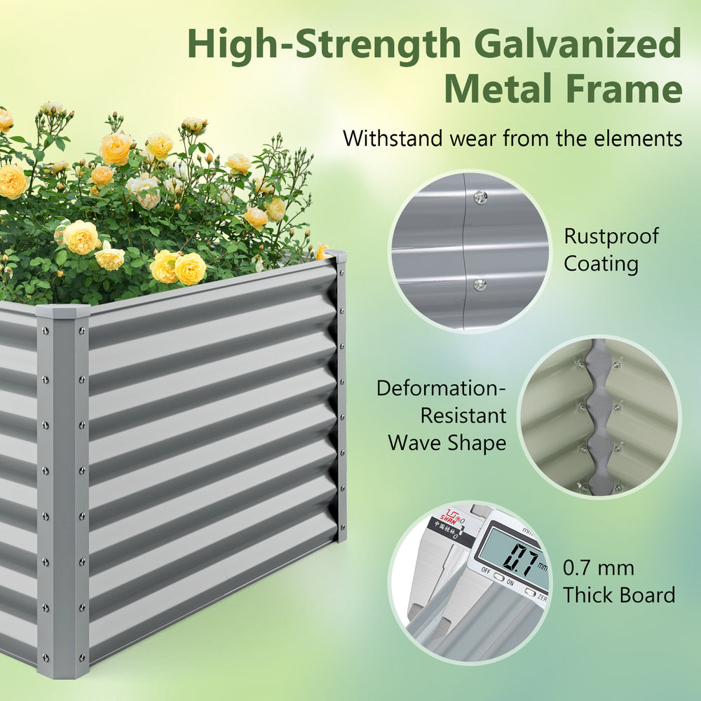 Metal rectangular raised garden bed with open bottom design, 71" x 36" x 24", rustproof coating for durability.