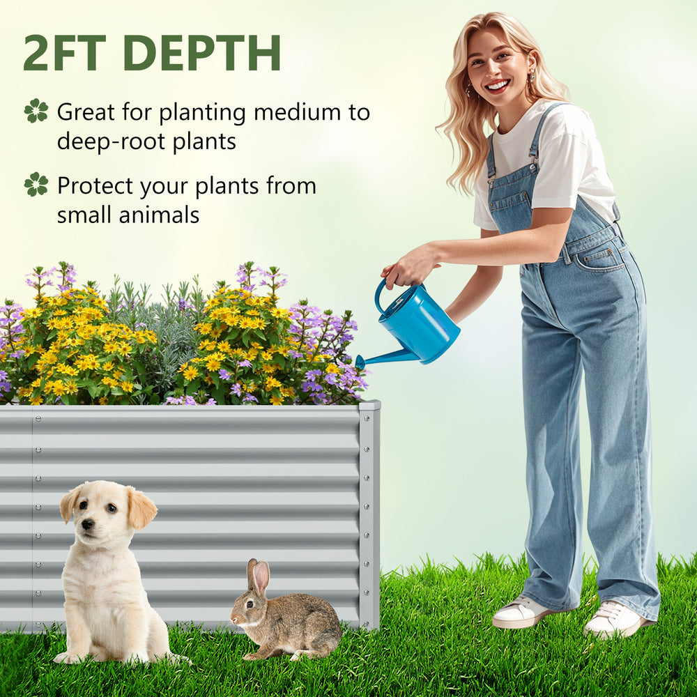 Metal rectangular raised garden bed, 6 x 3 x 2 feet, with open bottom design for optimal drainage, ideal for various.