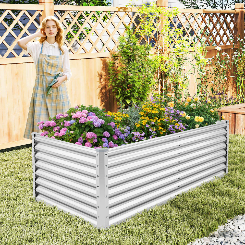 6 x 3 x 2 Feet Metal Rectangular Raised Garden Bed with Open Bottom Design-Silver - Gallery View 1 of 10
