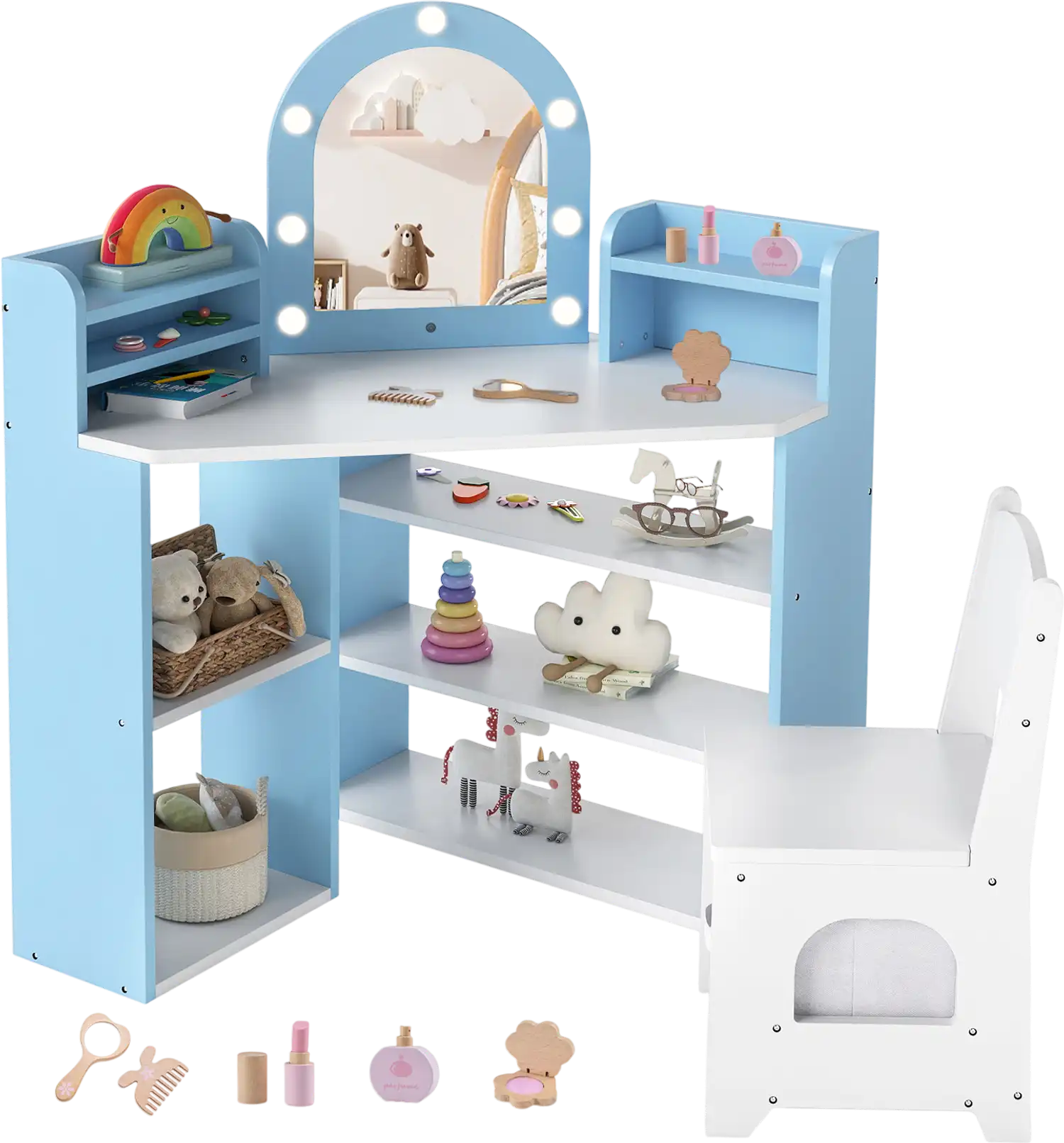 Costway 2-In-1 Kids Vanity Set with Lights for Toddlers 3+ 82301090 New