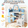 Kids vanity set with lights featuring 3 open shelves, 5 compartments, and a spacious countertop for versatile storage.