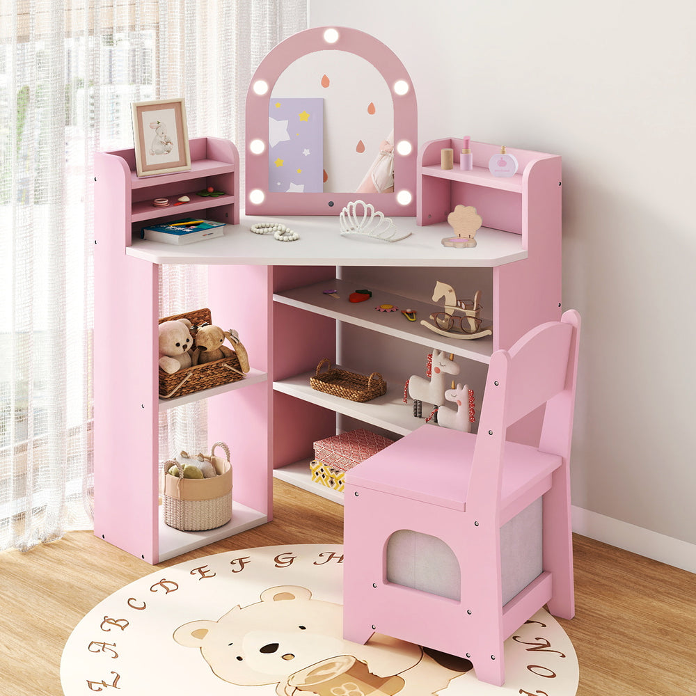 2-In-1 Kids Vanity Set with Lights for Toddlers 3+ Years Old-Pink - Gallery View 1 of 11