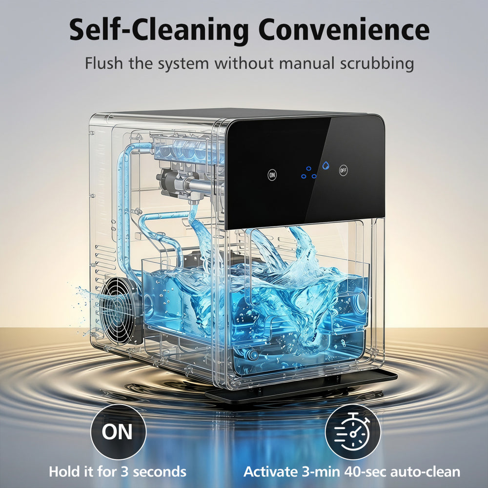 Countertop ice ball maker in black produces 2-inch spheres in 38 minutes, featuring self-cleaning and 150 daily ice capacity.