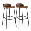 Set of 2 industrial bar stools with low back, 29" seat height, sturdy metal frame, perfect for kitchen islands.