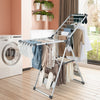 Folding clothes drying rack with 2 layers and 5 adjustable heights, ideal for drying various garments and towels.