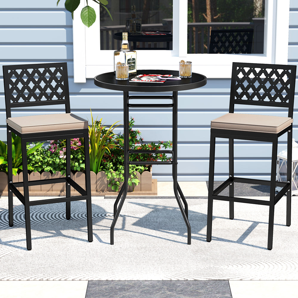 Set of 2 Patio Bar Chairs Counter Height with Detachable Cushion and Footrest-Argyle Pattern - Gallery View 1 of 8