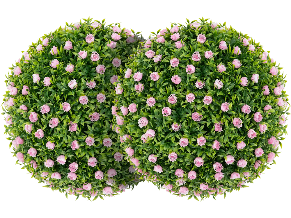 2 PCS Artificial Plant Topiary Balls 17.5 Inch Faux Decorative Balls with Pink Flowers