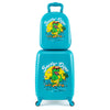 Bright blue 2-piece kid luggage set featuring a playful dinosaur design, perfect for travel with spinner wheels and.
