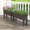 Two coffee-colored raised garden beds with flowers, featuring self-watering design and detachable legs for outdoor use.