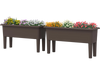 Two coffee-colored raised garden beds with self-watering feature, detachable legs, and drainage holes for versatile.