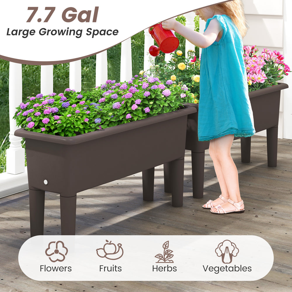 Self-watering raised garden bed with detachable legs, 7.7 gal capacity for flowers, fruits, herbs, and vegetables.