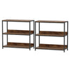 Two 3-tier industrial bookshelves with a rustic brown finish and metal frame, ideal for stylish storage and display.